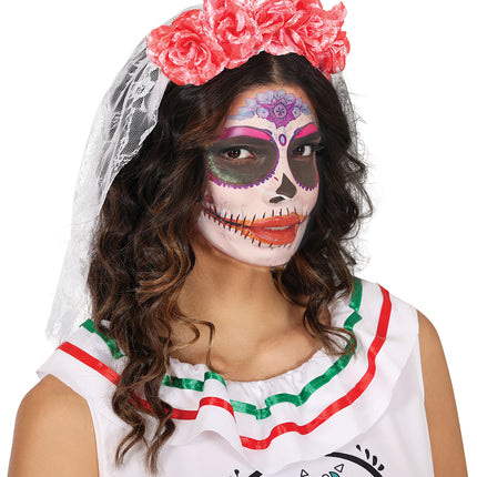 Bandeau d'Halloween Voile et fleurs roses