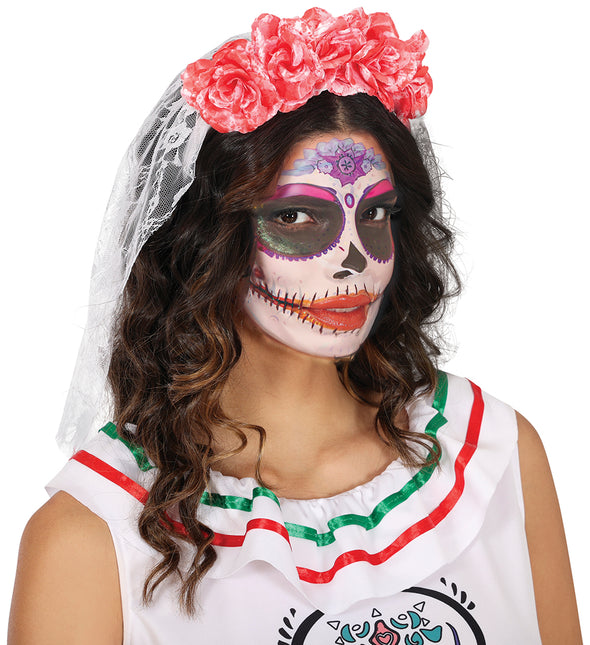 Bandeau d'Halloween Voile et fleurs roses