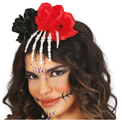 Bandeau d'Halloween Main de Squelette avec Fleur