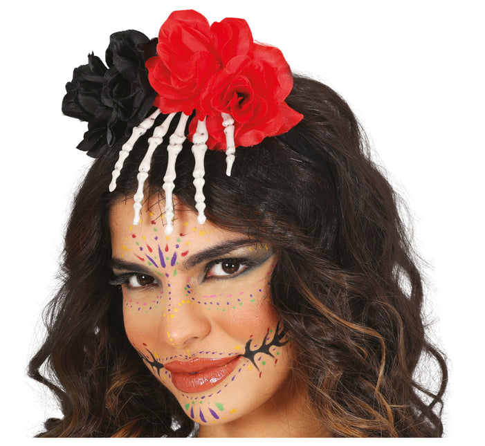 Bandeau d'Halloween Main de Squelette avec Fleur