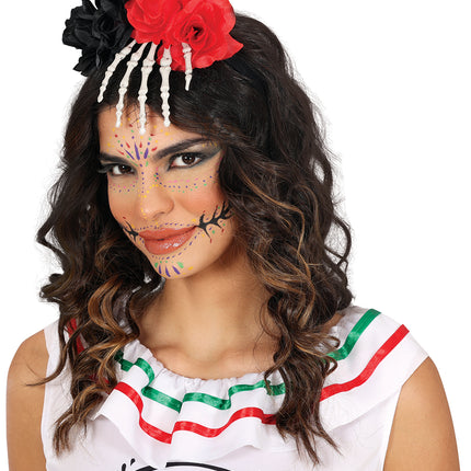 Bandeau d'Halloween Main de Squelette avec Fleur