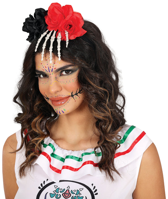 Bandeau d'Halloween Main de Squelette avec Fleur