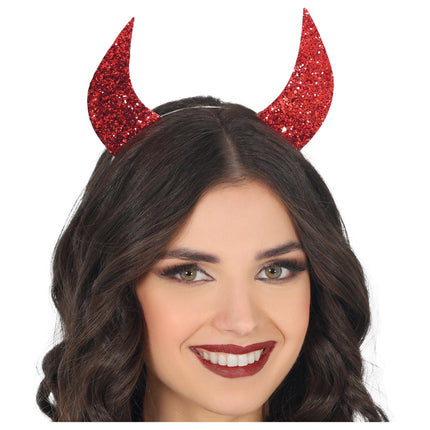 Bandeau d'Halloween oreilles de diable rouge avec paillettes