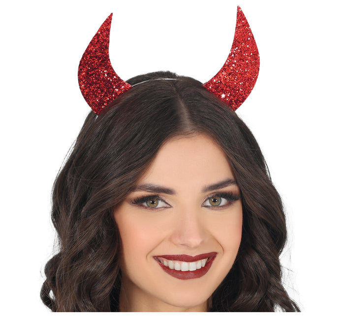 Bandeau d'Halloween oreilles de diable rouge avec paillettes