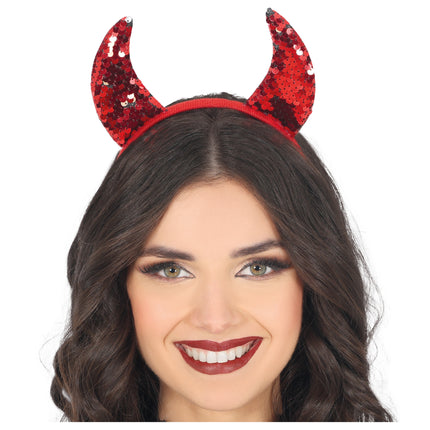 Bandeau d'Halloween Diable rouge avec paillettes