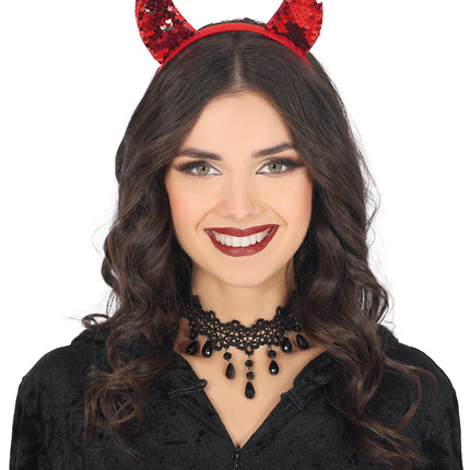 Bandeau d'Halloween Diable rouge avec paillettes