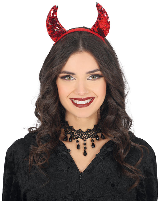 Bandeau d'Halloween Diable rouge avec paillettes