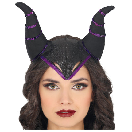 Bandeau d'Halloween Cornes noires et violettes
