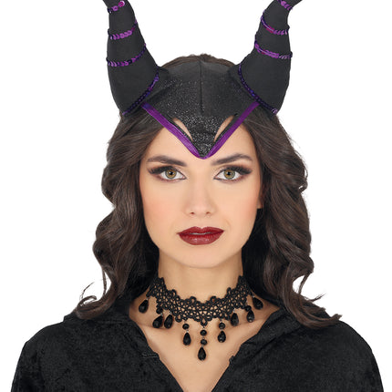 Bandeau d'Halloween Cornes noires et violettes