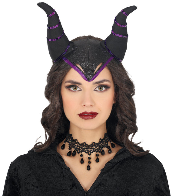 Bandeau d'Halloween Cornes noires et violettes