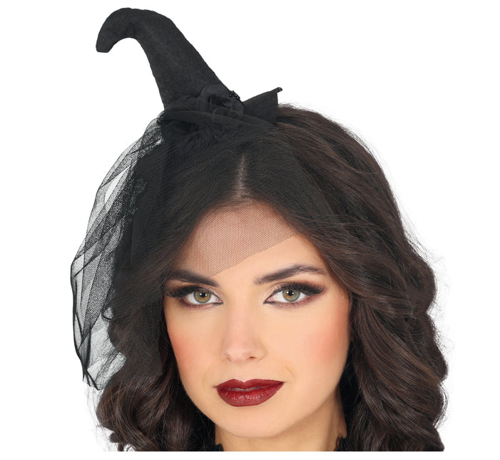 Bandeau noir Mini chapeau de sorcière avec voile