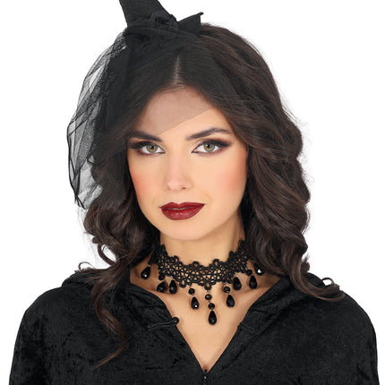 Bandeau noir Mini chapeau de sorcière avec voile