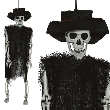 Squelette d'Halloween avec chapeau 47cm