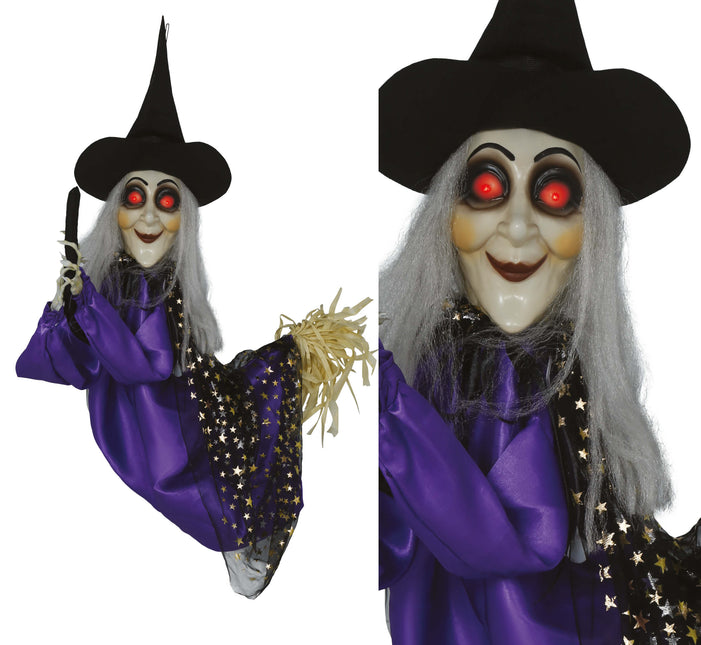 Poupée sorcière d'Halloween avec lumière, son et mouvement 75cm