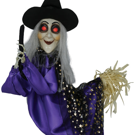 Poupée sorcière d'Halloween avec lumière, son et mouvement 75cm