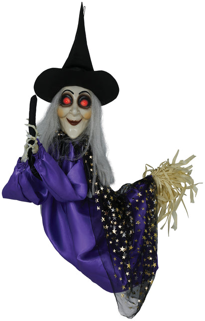 Poupée sorcière d'Halloween avec lumière, son et mouvement 75cm