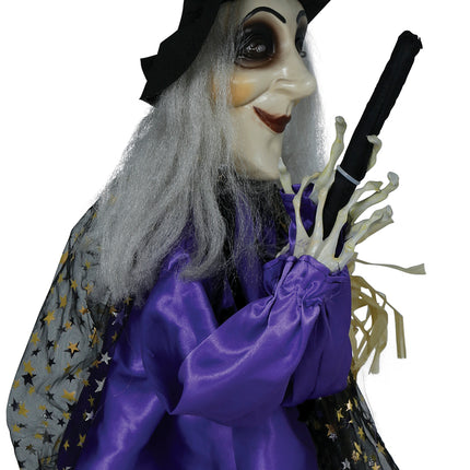 Poupée sorcière d'Halloween avec lumière, son et mouvement 75cm