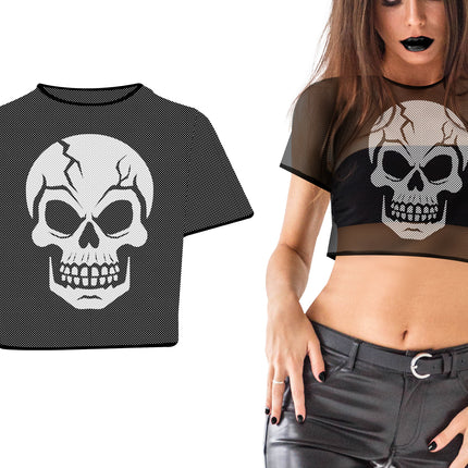 Chemise d'Halloween noire avec crâne blanc
