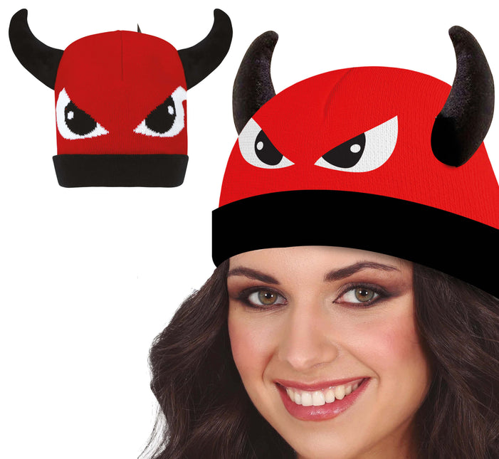 Chapeau noir rouge Diable avec yeux