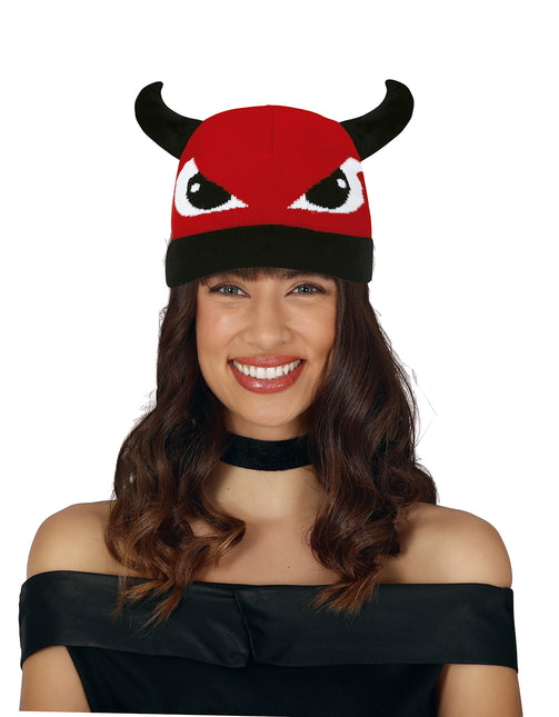 Chapeau noir rouge Diable avec yeux