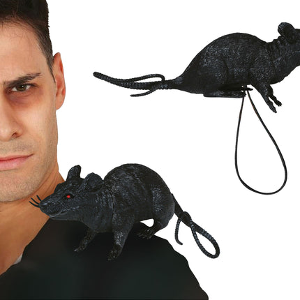 Faux rat noir avec élastique 16cm