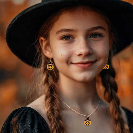 Ensemble d'accessoires d'Halloween Collier et boucles d'oreilles orange Citrouille