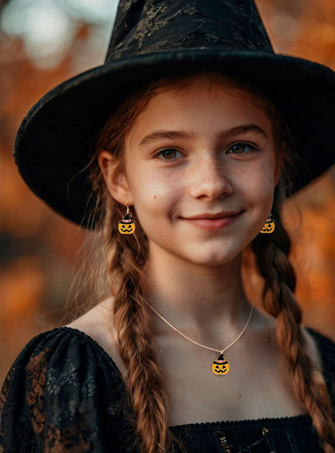 Ensemble d'accessoires d'Halloween Collier et boucles d'oreilles orange Citrouille