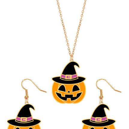 Ensemble d'accessoires d'Halloween Collier et boucles d'oreilles orange Citrouille