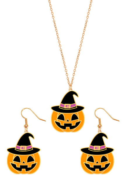 Ensemble d'accessoires d'Halloween Collier et boucles d'oreilles orange Citrouille