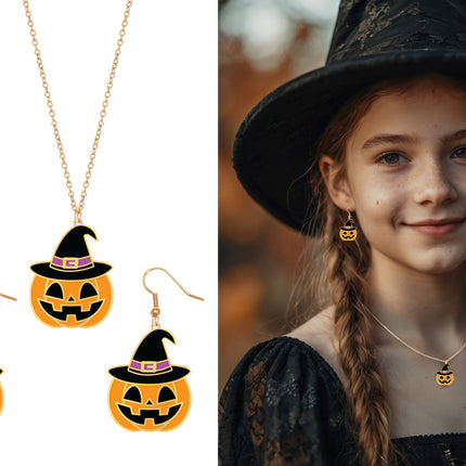 Ensemble d'accessoires d'Halloween Collier et boucles d'oreilles orange Citrouille