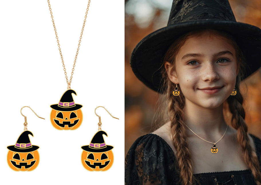 Ensemble d'accessoires d'Halloween Collier et boucles d'oreilles orange Citrouille