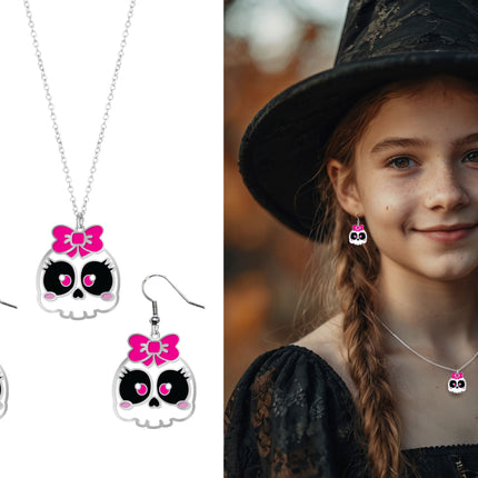 Ensemble d'accessoires d'Halloween Collier et boucles d'oreilles tête de mort