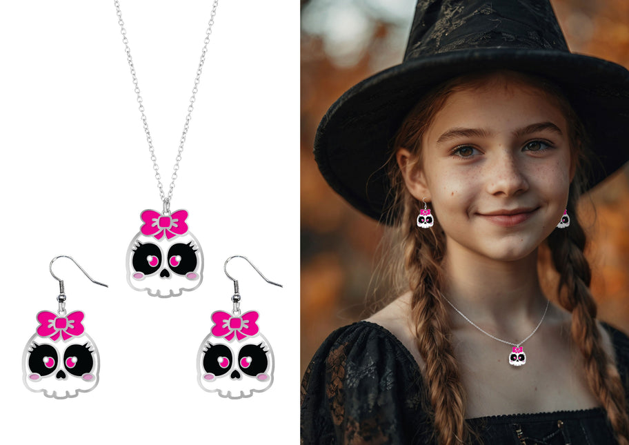 Ensemble d'accessoires d'Halloween Collier et boucles d'oreilles tête de mort