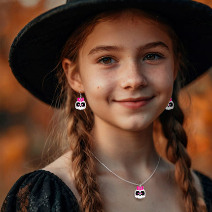 Ensemble d'accessoires d'Halloween Collier et boucles d'oreilles tête de mort