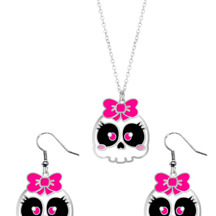 Ensemble d'accessoires d'Halloween Collier et boucles d'oreilles tête de mort