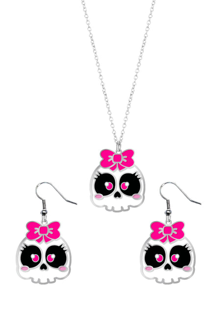 Ensemble d'accessoires d'Halloween Collier et boucles d'oreilles tête de mort