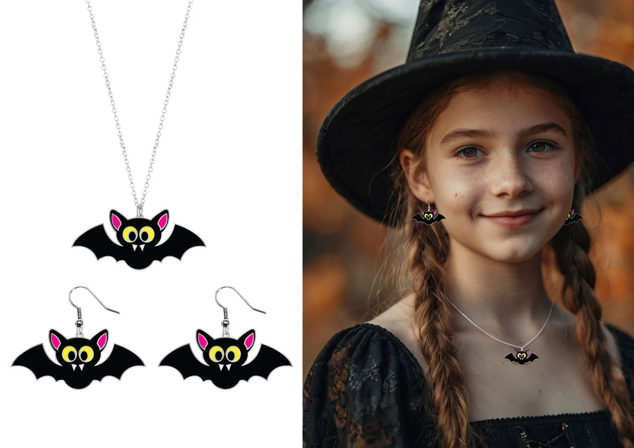 Ensemble d'accessoires d'Halloween Collier et boucles d'oreilles chauve-souris