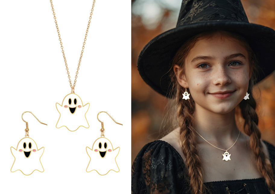 Ensemble d'accessoires d'Halloween Collier et boucles d'oreilles Fantôme