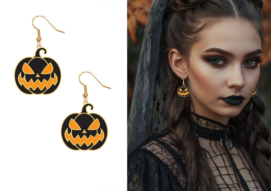 Boucles d'oreilles citrouille noir orange