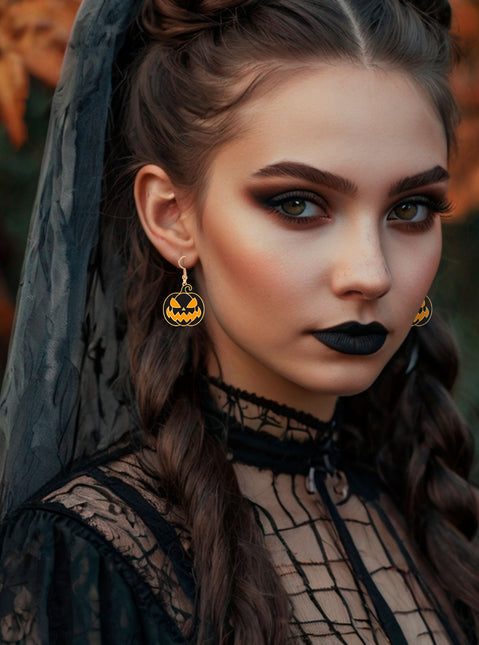 Boucles d'oreilles citrouille noir orange