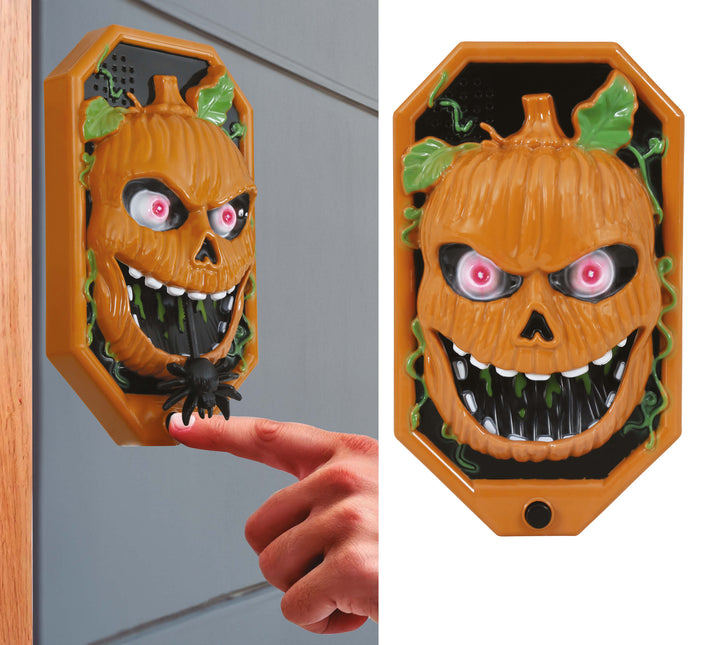 Décoration d'Halloween Sonnette de porte citrouille avec lumière, son et mouvement