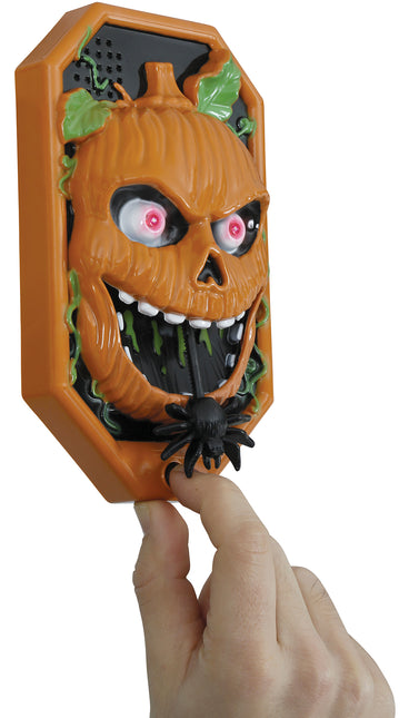 Décoration d'Halloween Sonnette de porte citrouille avec lumière, son et mouvement