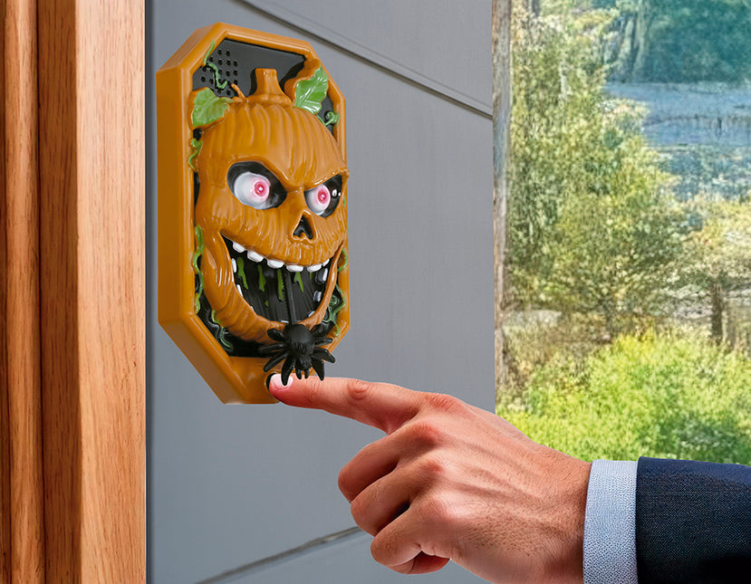 Décoration d'Halloween Sonnette de porte citrouille avec lumière, son et mouvement