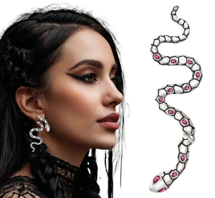 Boucles d'oreilles serpent en argent 6cm