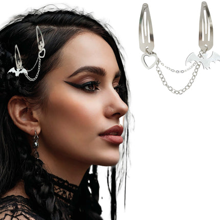 Collier à pinces à cheveux d'Halloween Chauve-souris et coeur