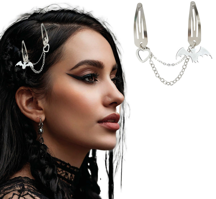 Collier à pinces à cheveux d'Halloween Chauve-souris et coeur