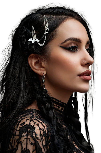 Collier à pinces à cheveux d'Halloween Chauve-souris et coeur
