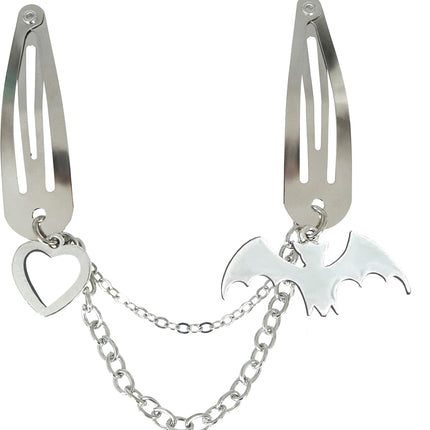 Collier à pinces à cheveux d'Halloween Chauve-souris et coeur