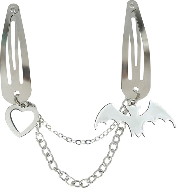 Collier à pinces à cheveux d'Halloween Chauve-souris et coeur