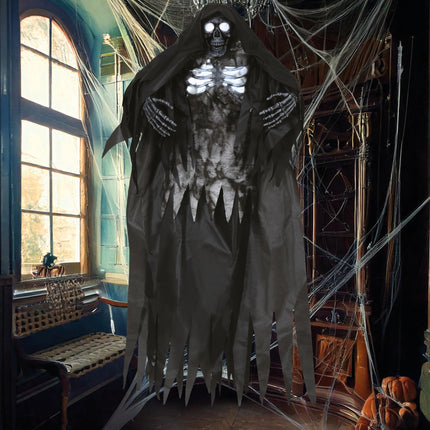 Décoration suspendue squelette noire avec son et lumière 1.6m